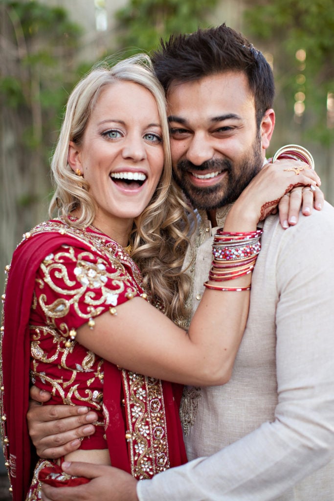 Interracial couple at a sangeet