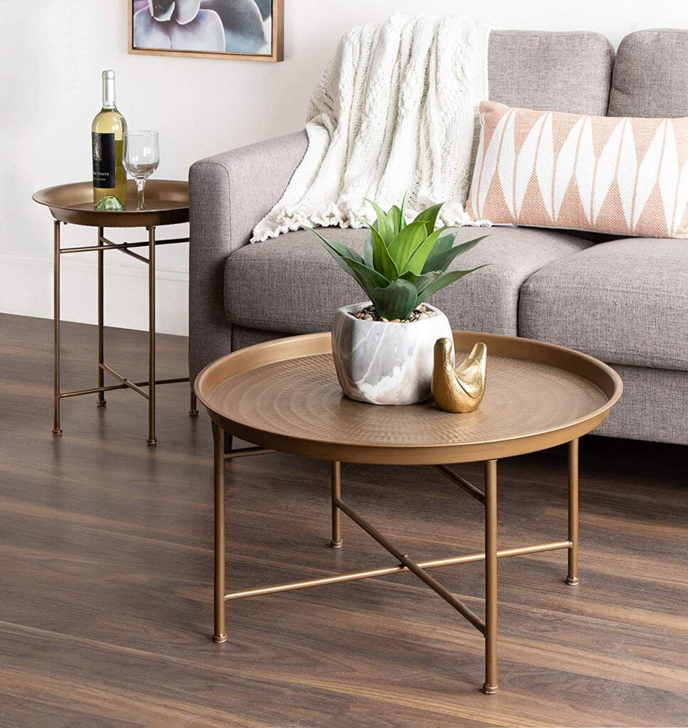 Kate and Laurel Mahdavi Boho-Chic Hammered Metal Tray Coffee Table