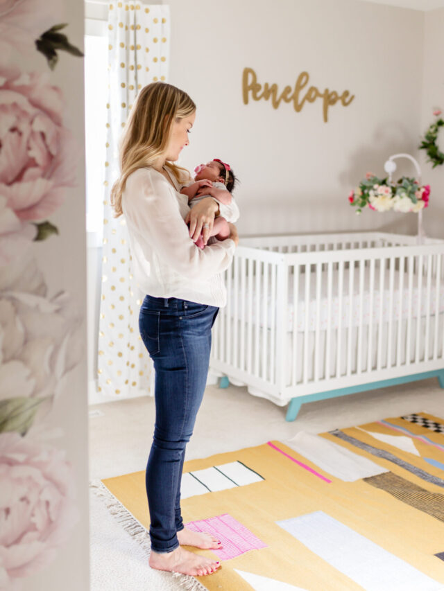 yellow and pink nursery with floral