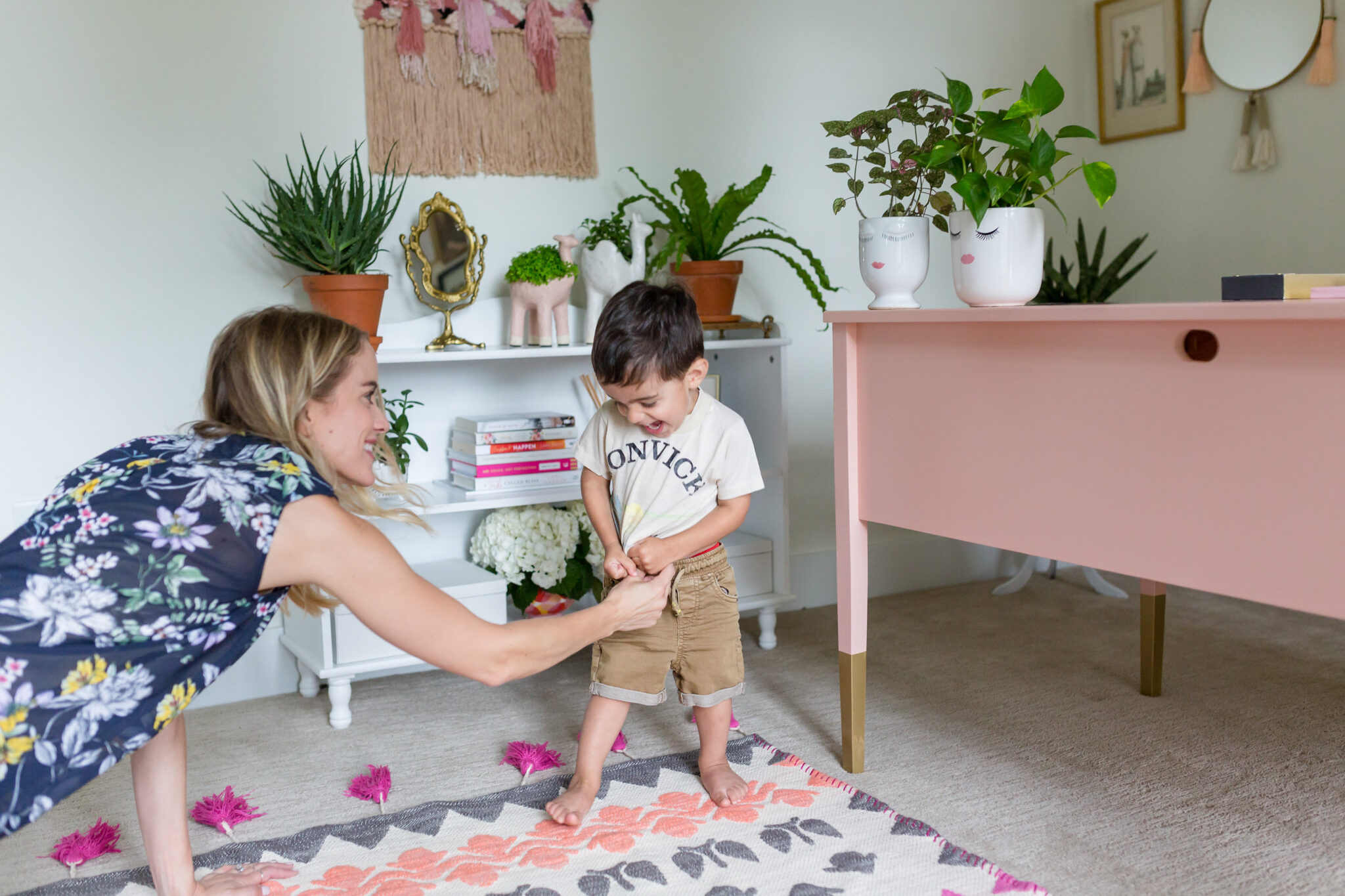 roy in home office with pink desk