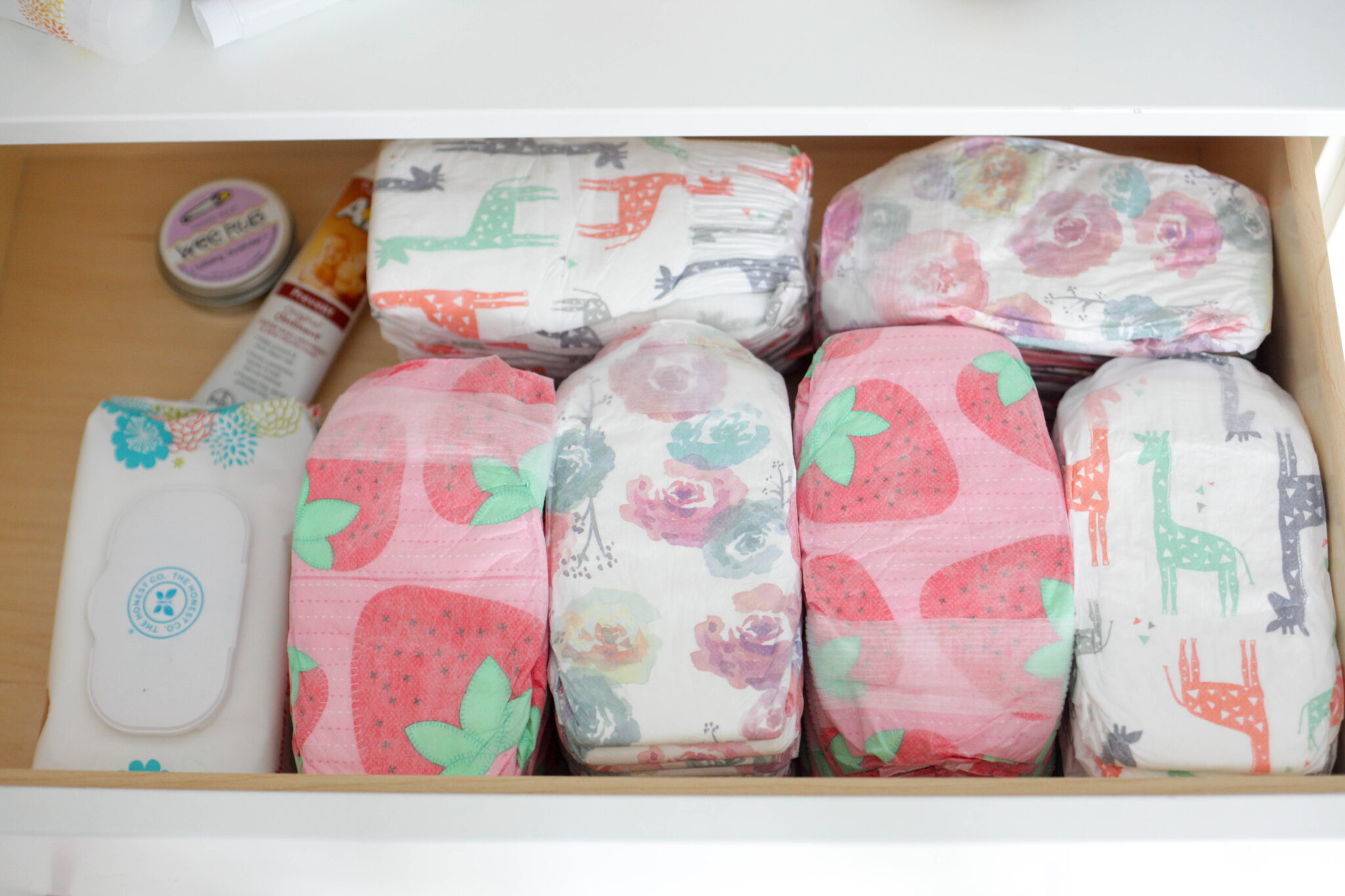 organizing baby's closet - dresser drawers with diapers