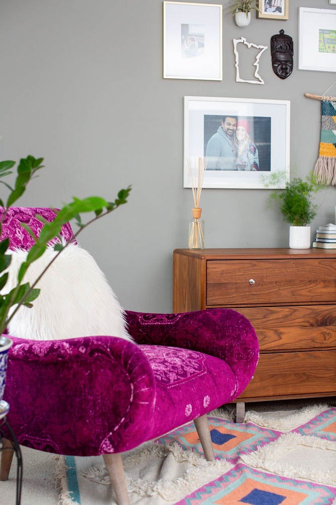 Master Bedroom with Fuchsia Accent Chair