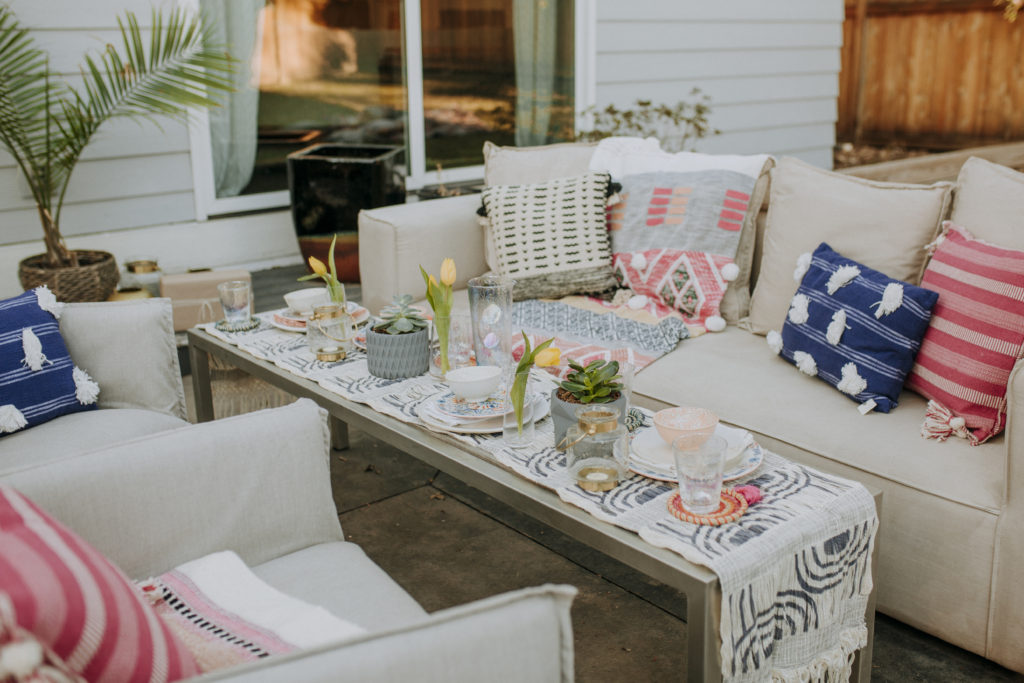 Colorful boho style outdoor entertaining party