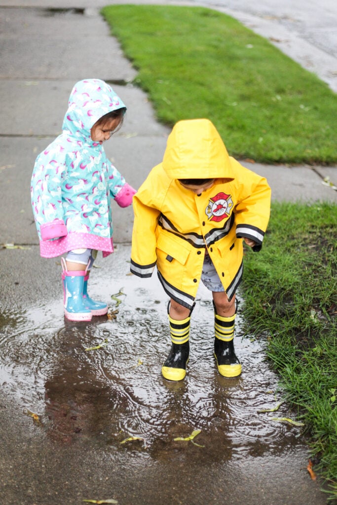 Kids playing in puddle