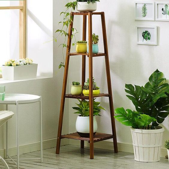 Wood multi-tiered plant stand