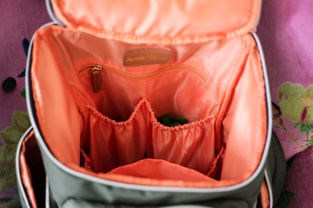 Inside pockets of Austin Fowler diaper bag backpack