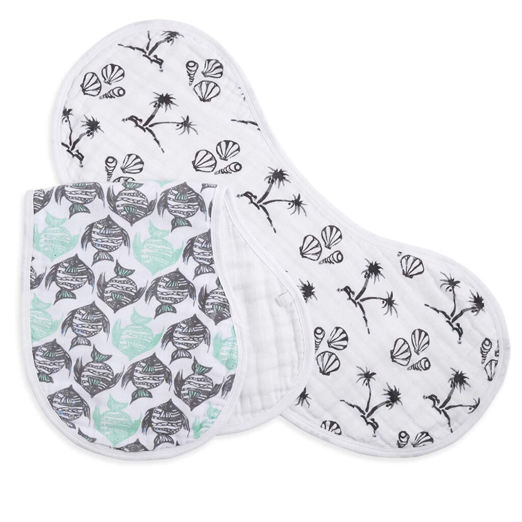 aden + anais crib sheet - the best bib/burp cloths that last forever!  Click through for 16 more must have products for baby's first month! 