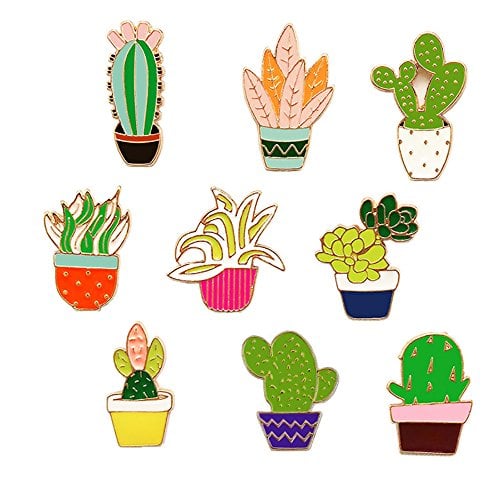 A collection of plant inspired enamel pins.