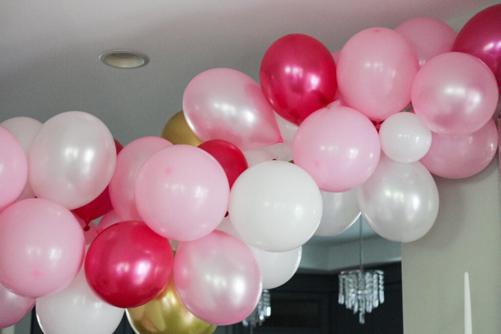 Pink, white and gold balloon arch!