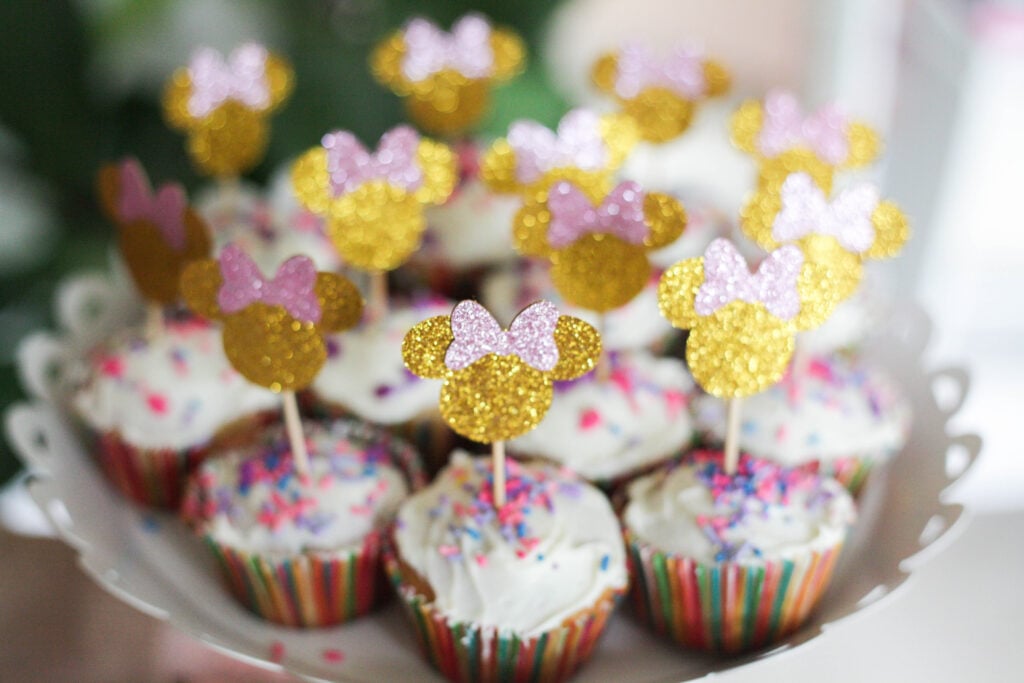 Minnie Mouse cupcake toppers for 2 year old birthday party.