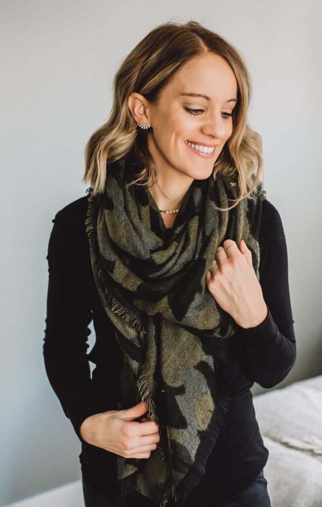 A green and black blanket scarf