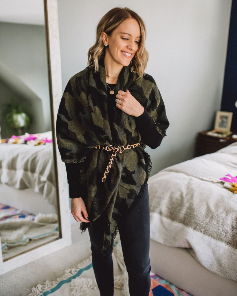Belted oversized scarf
