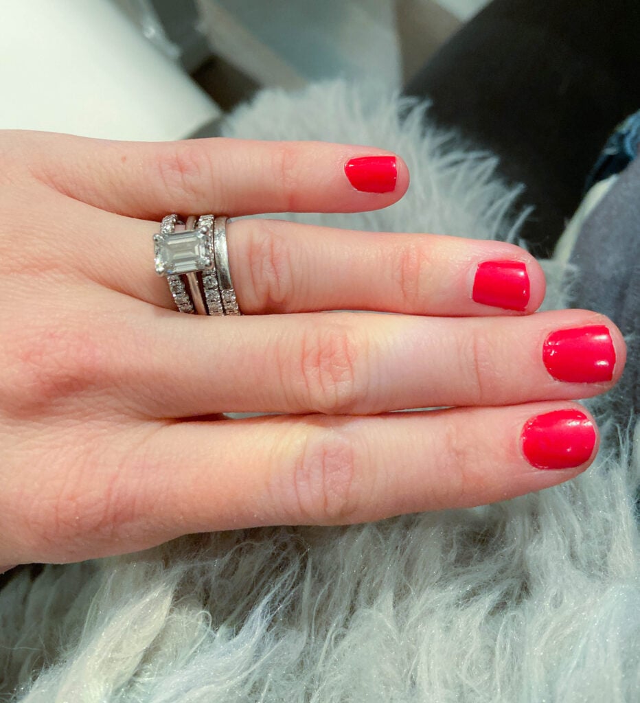 Red polish manicure