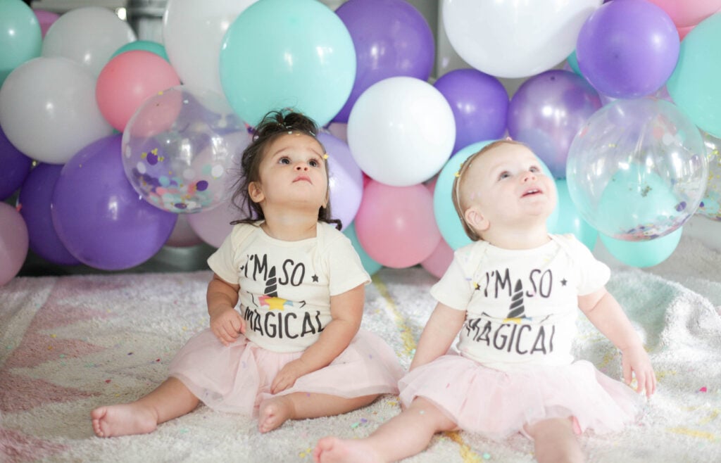 A balloon arch as a backdrop for photos.