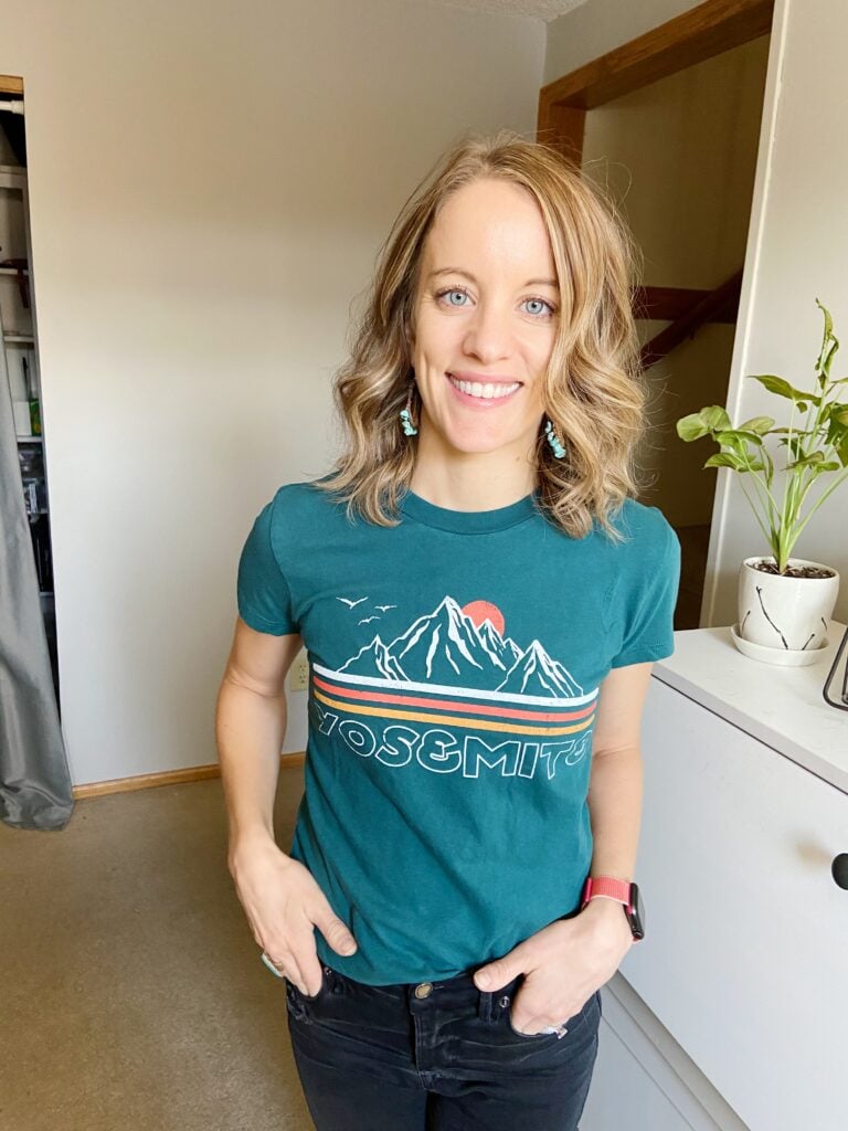 Woman wearing Yosemite shirt