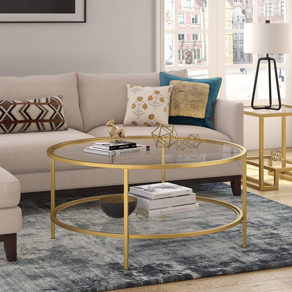 double decker gold and glass coffee table