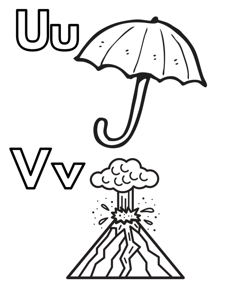 Alphabet coloring page - U and V