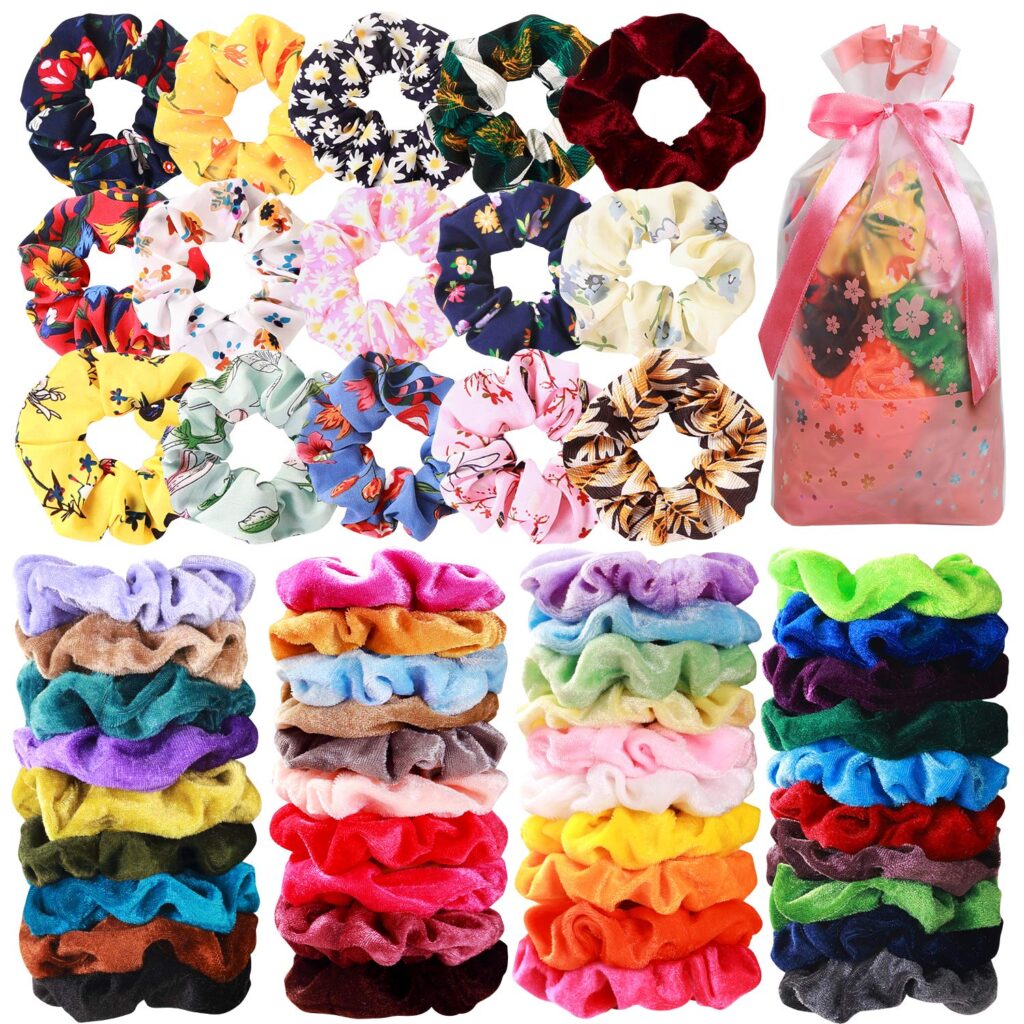 Pack of 54 scrunchies in various patterns