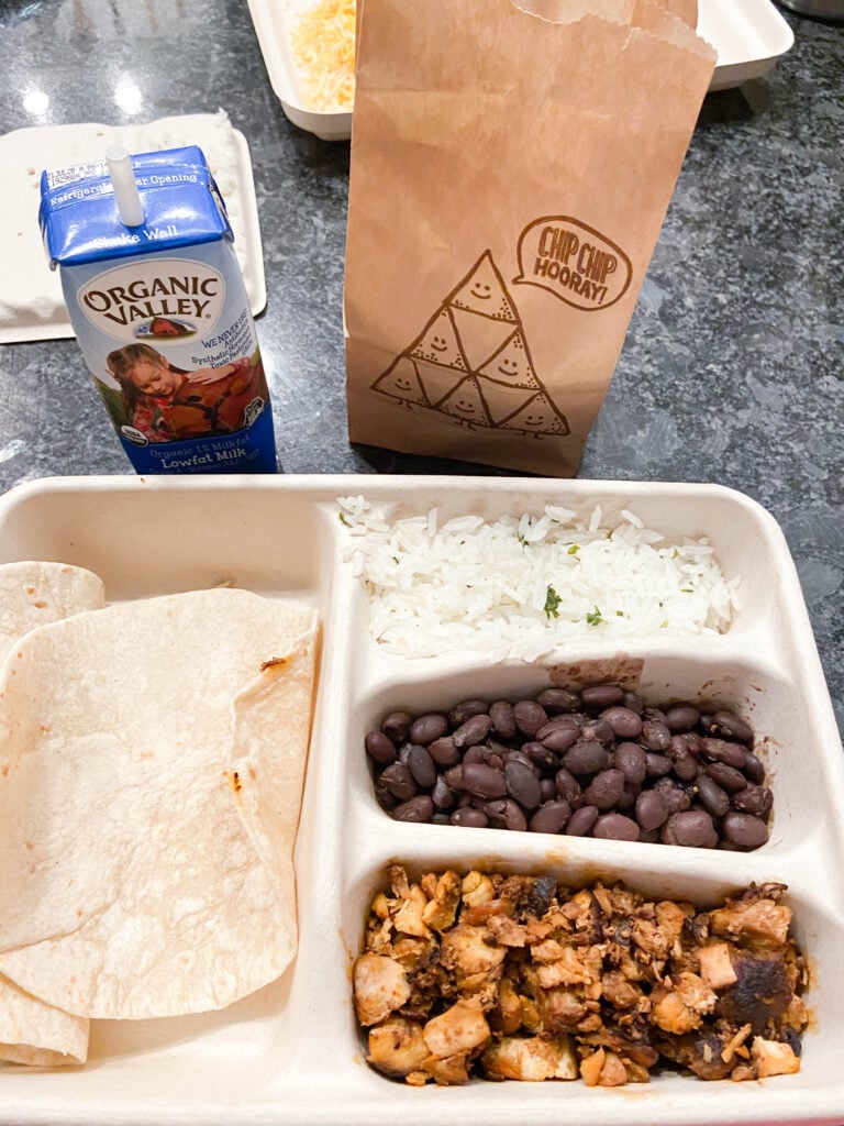 What's inside a Chipotle kids menu - tortillas, meat, beans, rice and milk