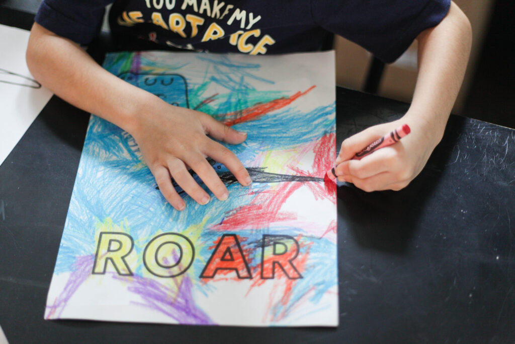 Kid coloring dinosaur coloring sheet