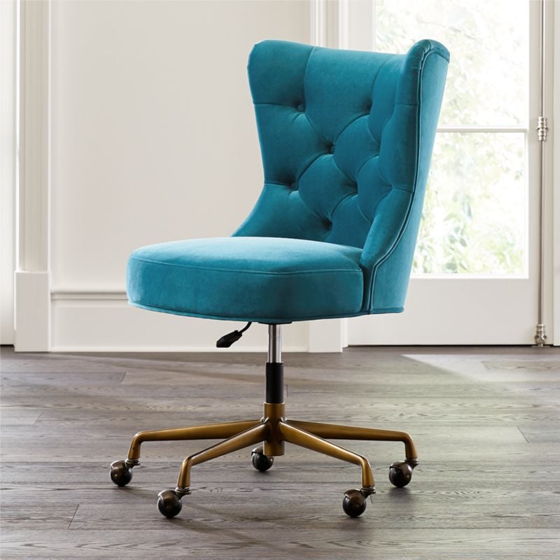 Teal tufted velvet office chair