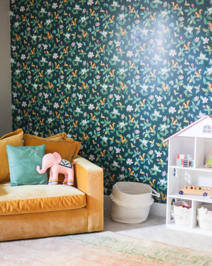 Playroom with floral wallpaper