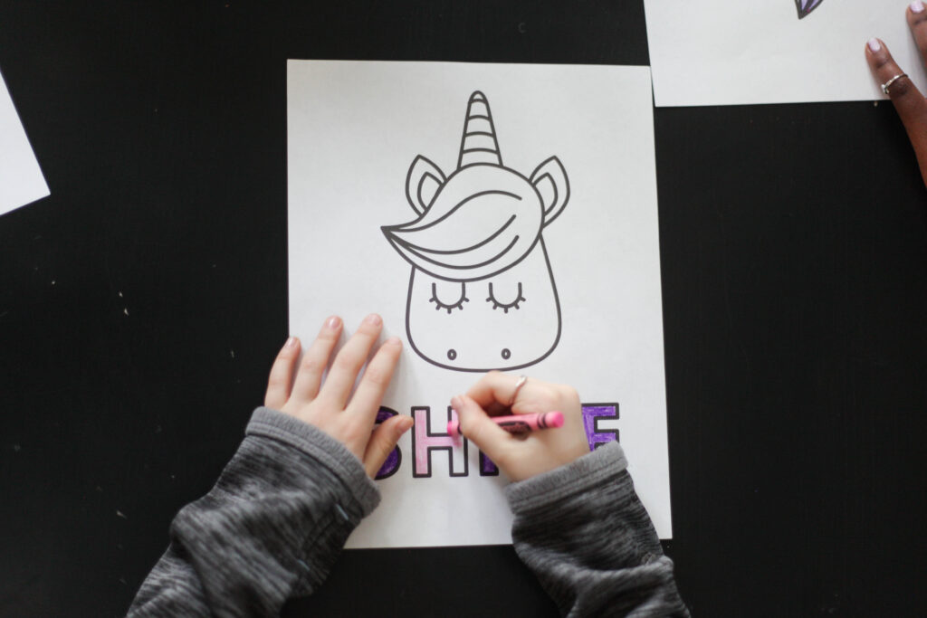 Kid coloring unicorn coloring sheet