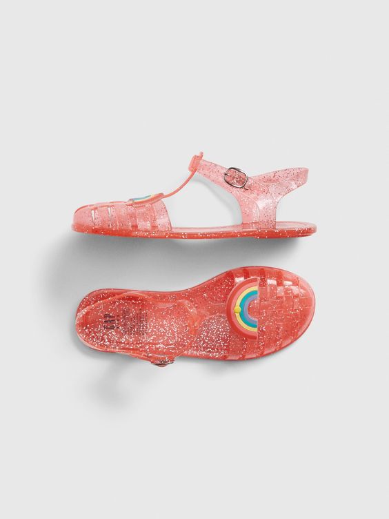 Pink jelly sandals with rainbow on toes