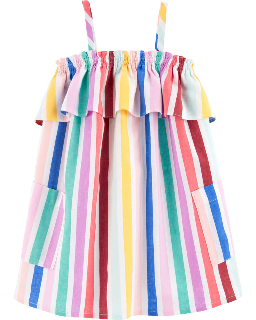 Rainbow stripe dress with ruffles
