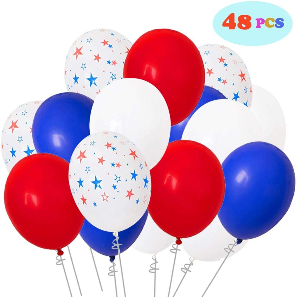 Red white blue balloons and balloons with stars