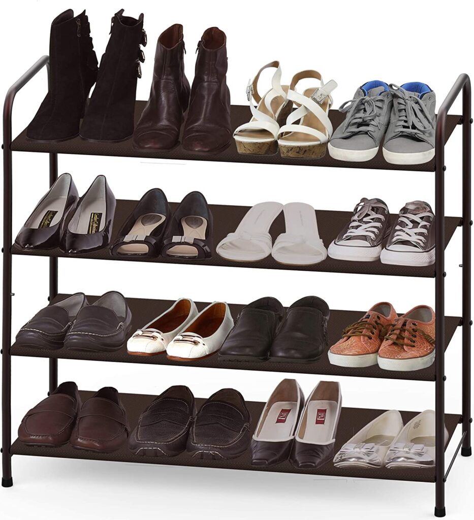 Shoe rack full of different shoes
