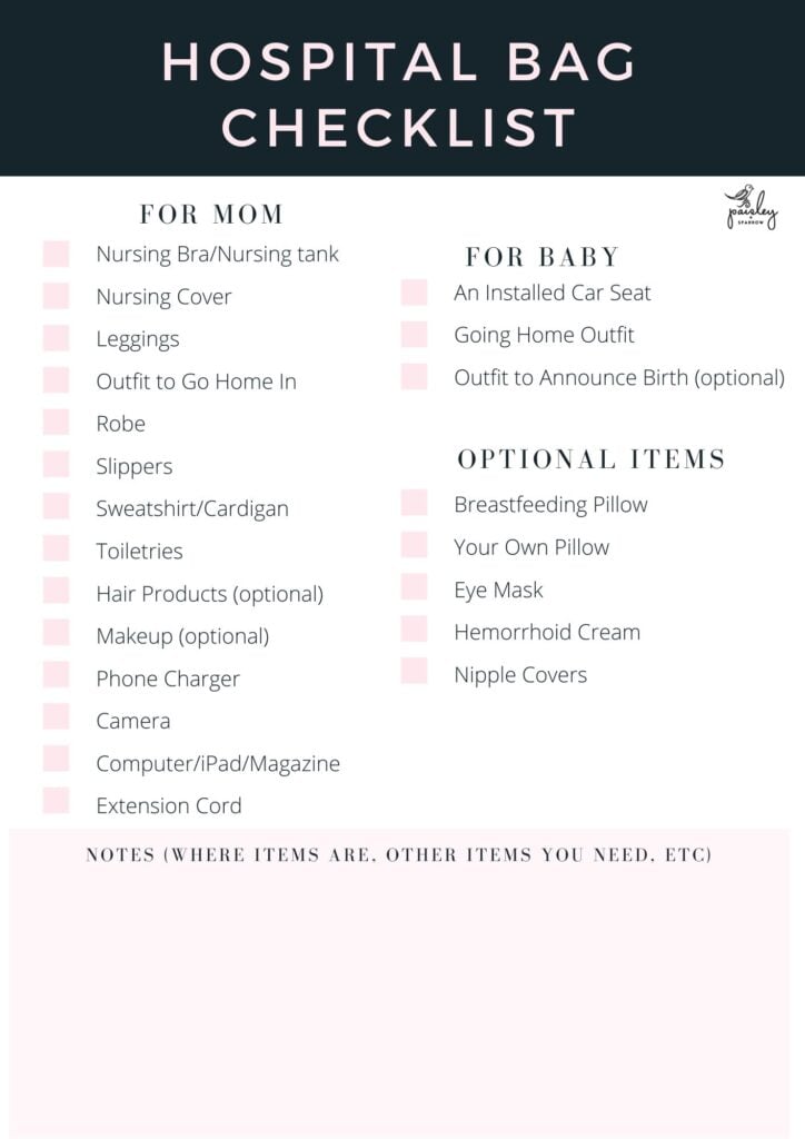 printable hospital bag checklist for labor and delivery