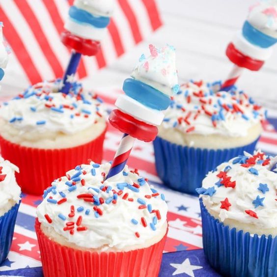  Red, White, and Blue Firework Cupcakes