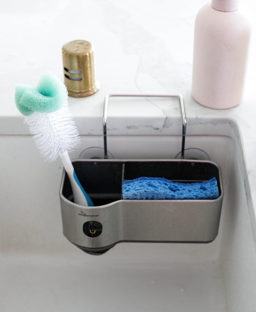 Sink caddy with sponge and dish brush