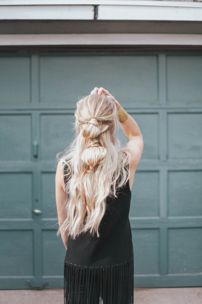 half up bubble ponytail