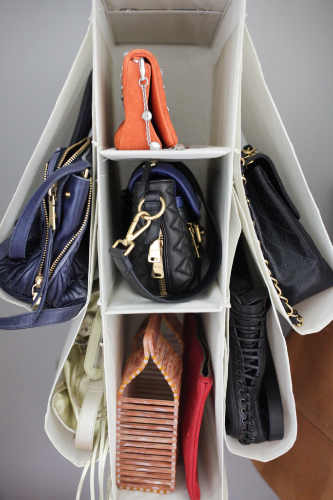 Purses in hanging storage
