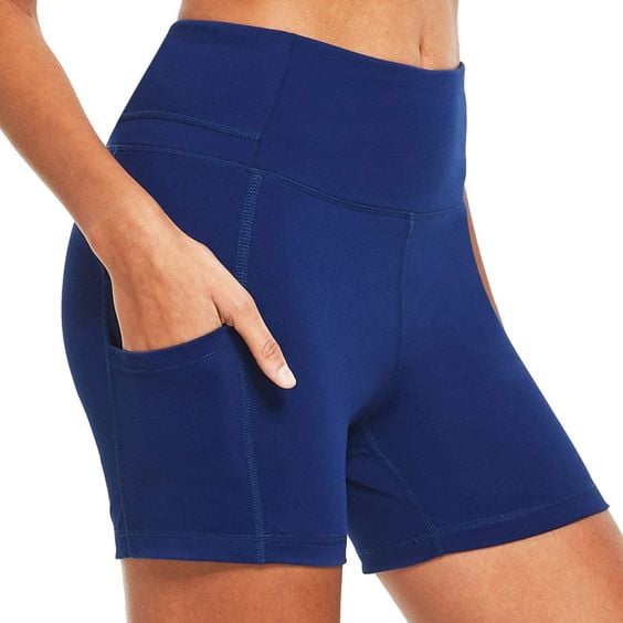 Blue biker shorts with pockets