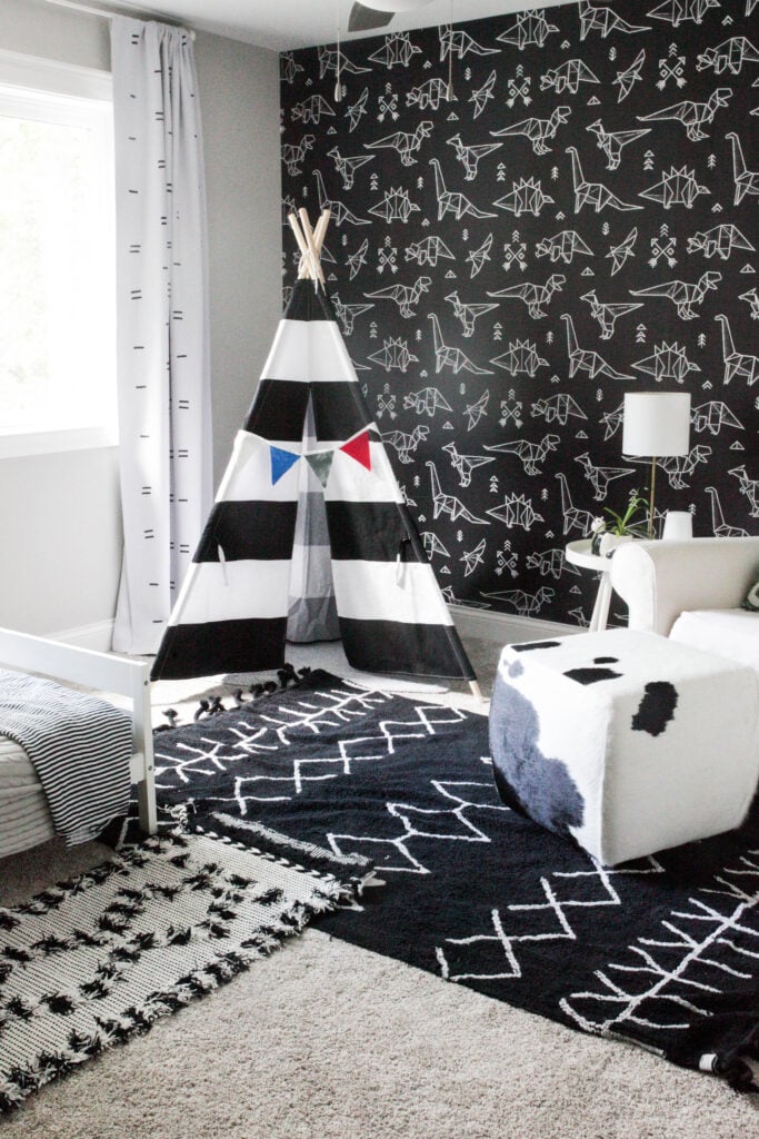 Black and white modern dinosaur kids room