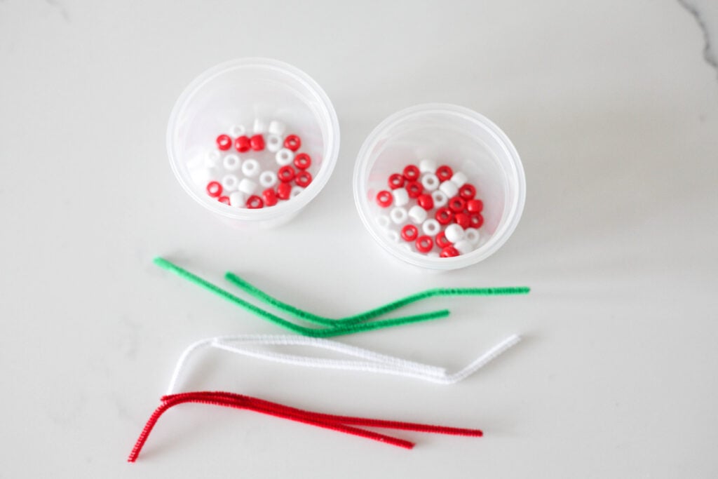 Pipe cleaners and red and white beads