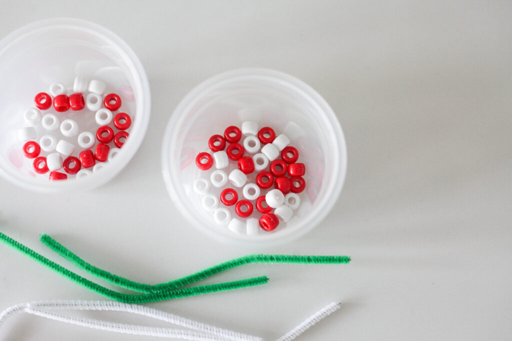 Small bowls with red and white beads