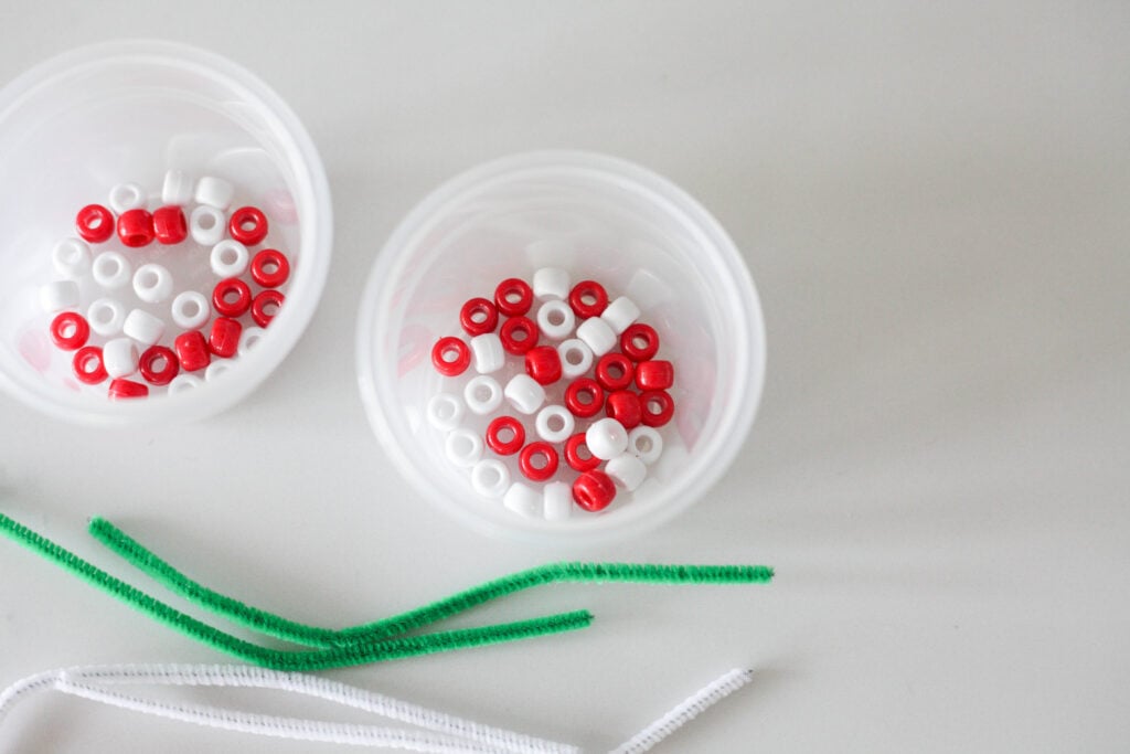 Small bowls with red and white beads