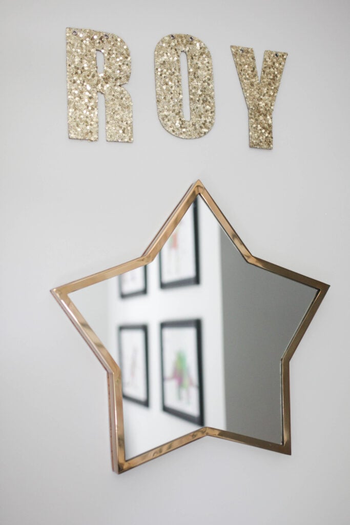 Gold star mirror and gold name letters
