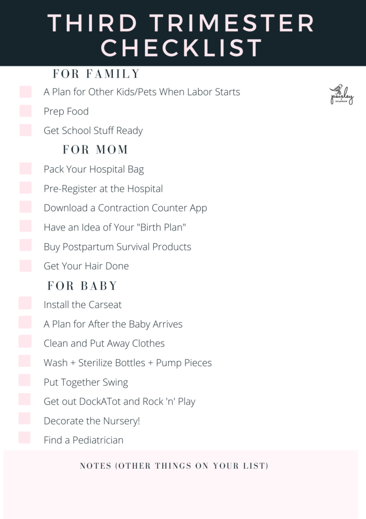 Third Trimester Checklist For Mom Baby Family Free Printable Paisley Sparrow