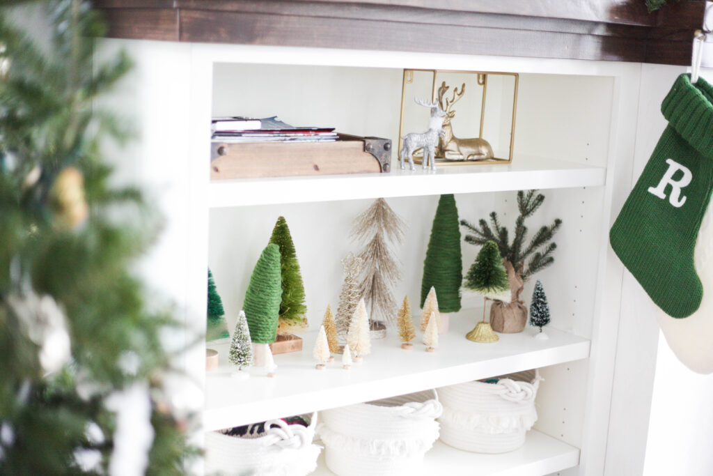 Use your Bottle Brush Christmas Trees in a forest of trees on a shelf
