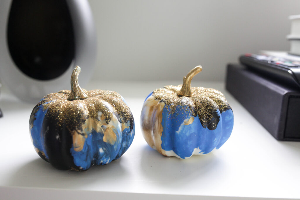 Blue painted pumpkin kid craft