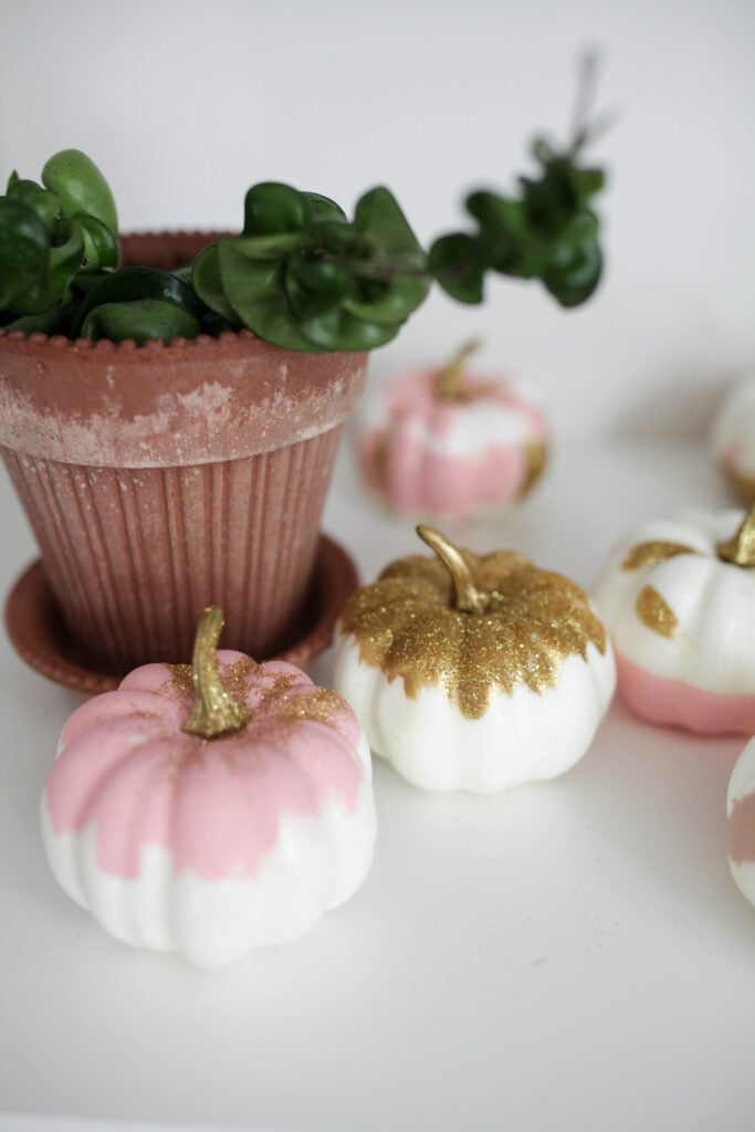 Easy + Inexpensive DIY Painted Glitter Pumpkins