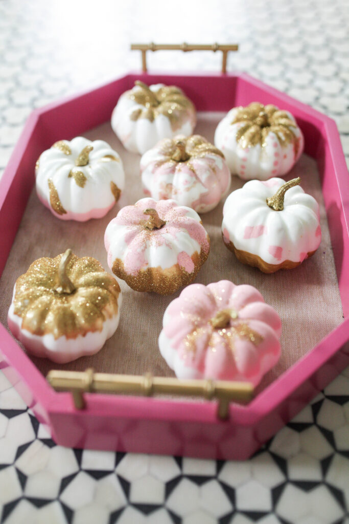 Cute inexpensive pink and gold glitter pumpkins