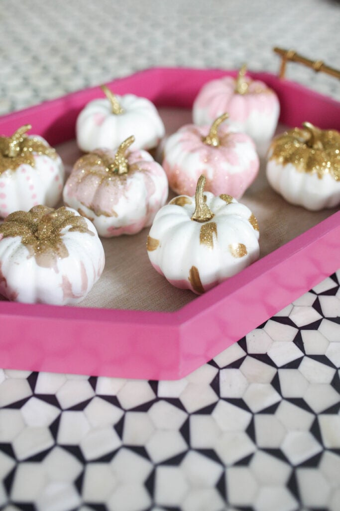 Pink white and gold glitter pumpkins