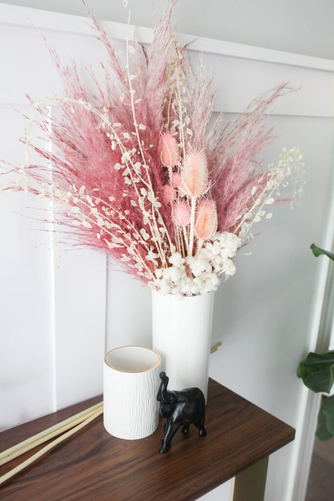 Pink pampas grass in vase