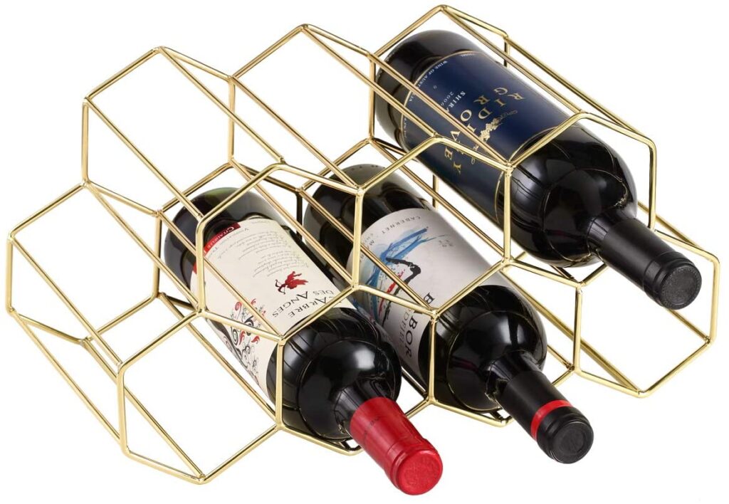 Wine rack with hexagonal openings